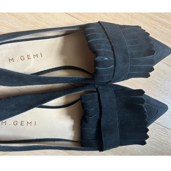 M. Gemi black Suede Fringe Pointed Toe Flats - Picture 2 of 3